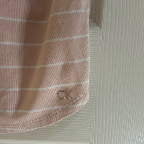 Calvin Klein Sleeveless Pink Stripe Ribbed Top with Silver Button Detail - Picture 5 of 9